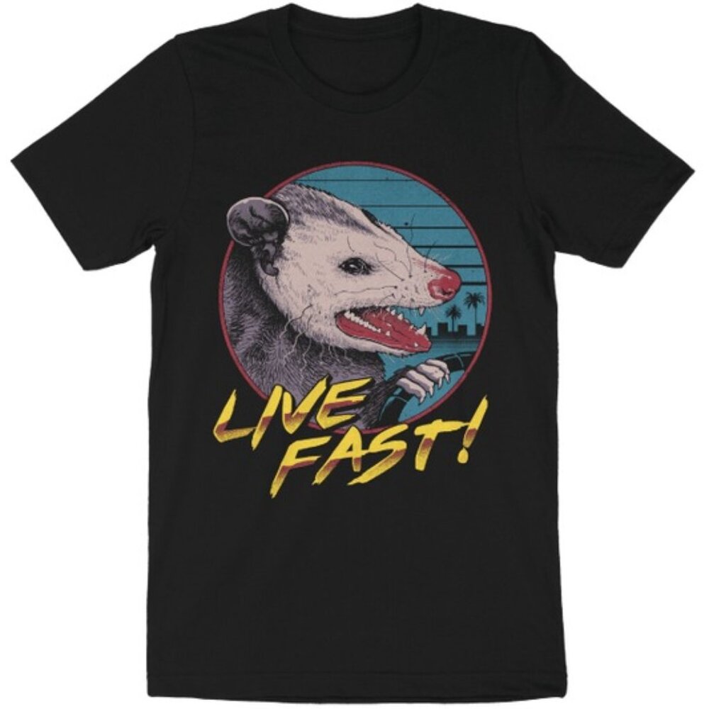 Live Fast Eat Trash Shirt Funny Raccoon Opossum Meme Graphic Comedy T-Shirt 103